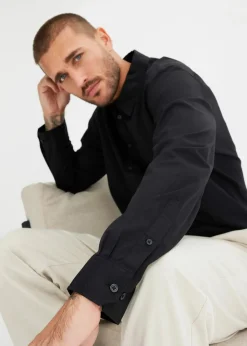 bonprix Hemden|Große Größen|Business-Hemd mit Stretch, Regular Fit schwarz