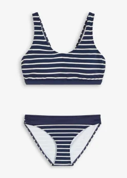 bonprix Nachhaltigere Materialien|Bikinis|Bustier Bikini (2-tlg.Set) dunkelblau/weiß gestreift