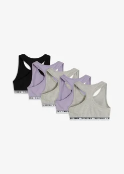 bonprix Mehrfachpacks|Mädchen·Unterwäsche|Bustier mit weicher Baumwolle (5er Pack) malve+hellgrau meliert+schwarz