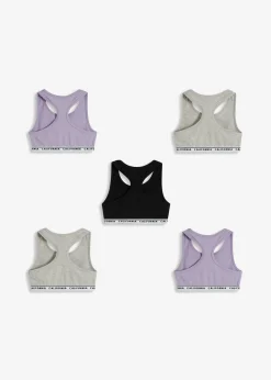 bonprix Mehrfachpacks|Mädchen·Unterwäsche|Bustier mit weicher Baumwolle (5er Pack) malve+hellgrau meliert+schwarz
