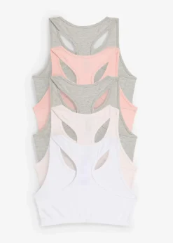 bonprix Mehrfachpacks|Mädchen·Unterwäsche|Bustier mit weicher Baumwolle (5er Pack) altrosa+weiß+hellgrau meliert+creme