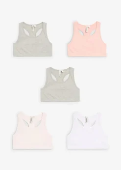 bonprix Mehrfachpacks|Mädchen·Unterwäsche|Bustier mit weicher Baumwolle (5er Pack) altrosa+weiß+hellgrau meliert+creme
