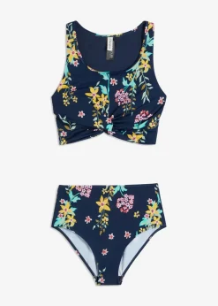 bonprix Nachhaltigere Materialien|Bademode·Bikinis|Bustier-Bikini in Wickeloptik (2-tlg.Set) dunkelblau floral