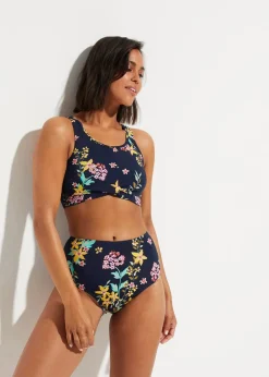 bonprix Nachhaltigere Materialien|Bademode·Bikinis|Bustier-Bikini in Wickeloptik (2-tlg.Set) dunkelblau floral