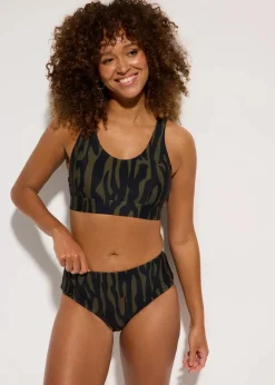 bonprix Nachhaltigere Materialien|Bademode·Bikinis|Bustier-Bikini (2-tlg.Set) dunkeloliv/schwarz graphisch