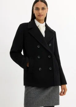 bonprix Bekleidung·Hosen|Nachhaltigere Materialien|Cabanjacke aus Wolle schwarz