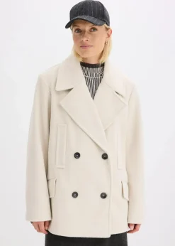 bonprix Bekleidung·Hosen|Jacken & Mäntel|Cabanjacke in Wolloptik kieselbeige meliert