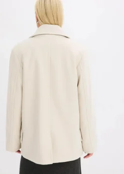 bonprix Bekleidung·Hosen|Jacken & Mäntel|Cabanjacke in Wolloptik kieselbeige meliert