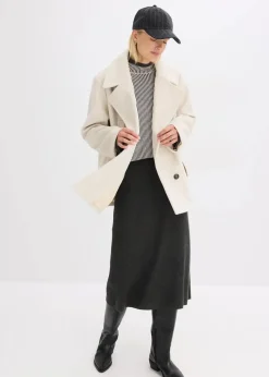 bonprix Bekleidung·Hosen|Jacken & Mäntel|Cabanjacke in Wolloptik kieselbeige meliert