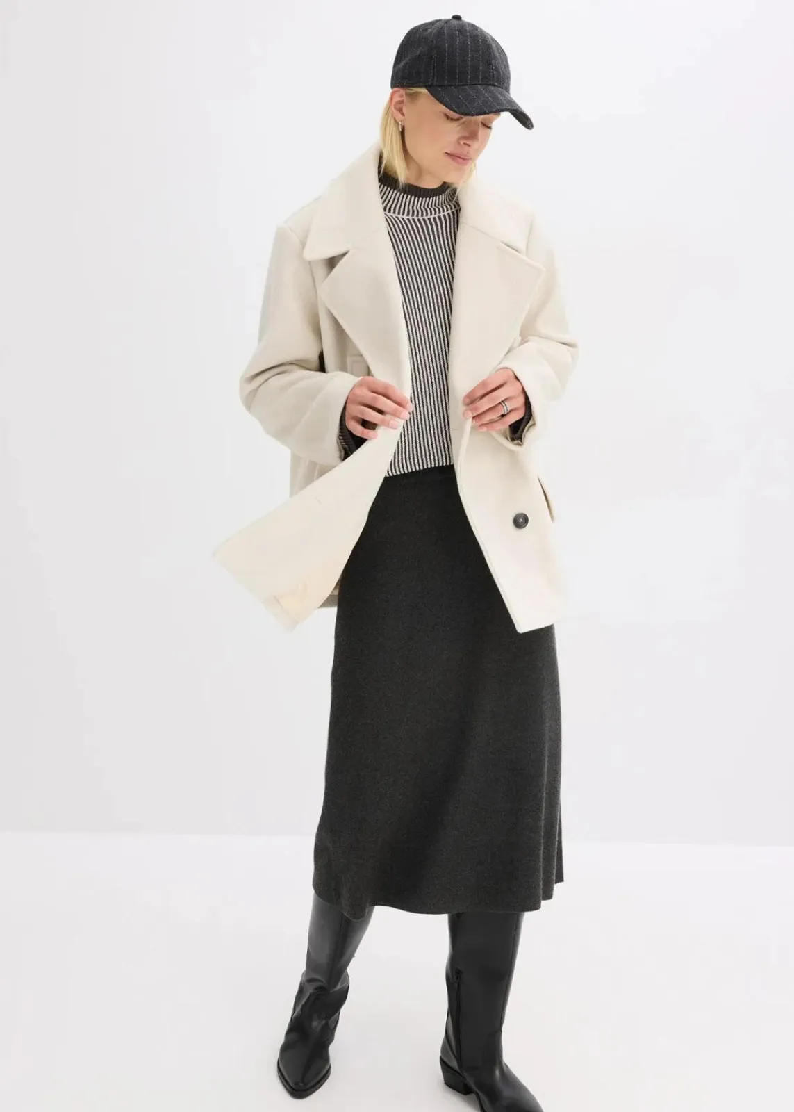 bonprix Bekleidung·Hosen|Jacken & Mäntel|Cabanjacke in Wolloptik kieselbeige meliert