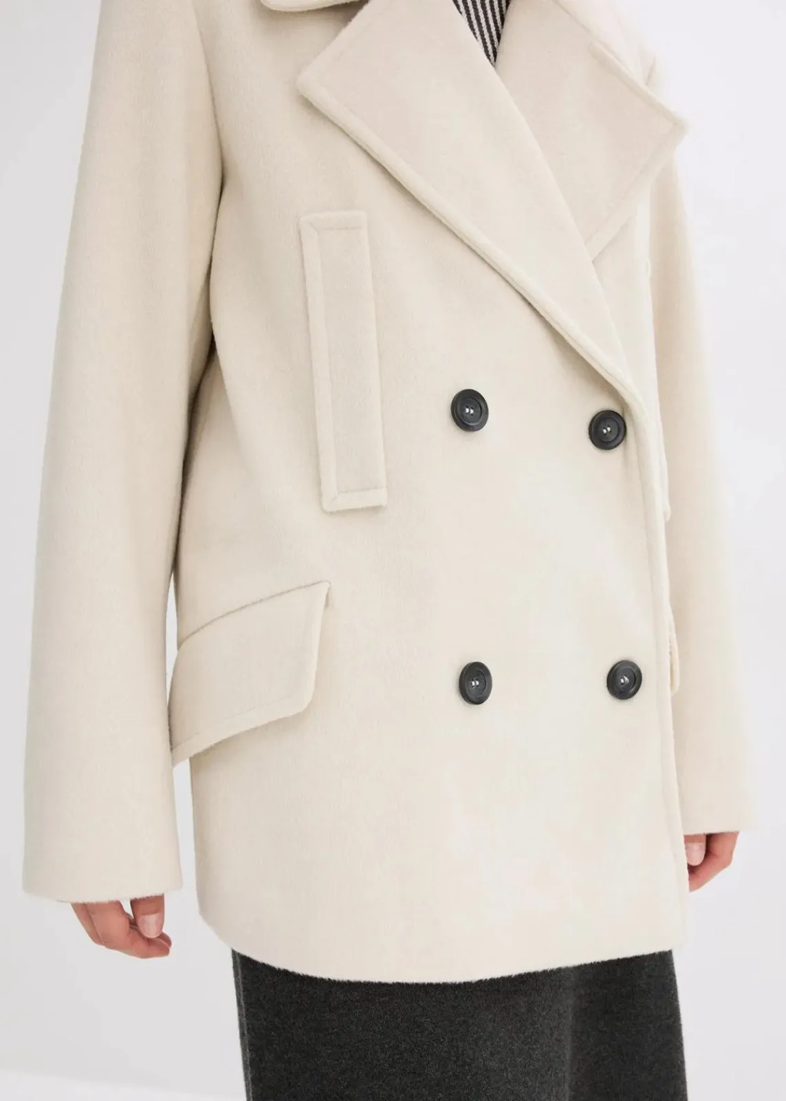 bonprix Bekleidung·Hosen|Jacken & Mäntel|Cabanjacke in Wolloptik kieselbeige meliert