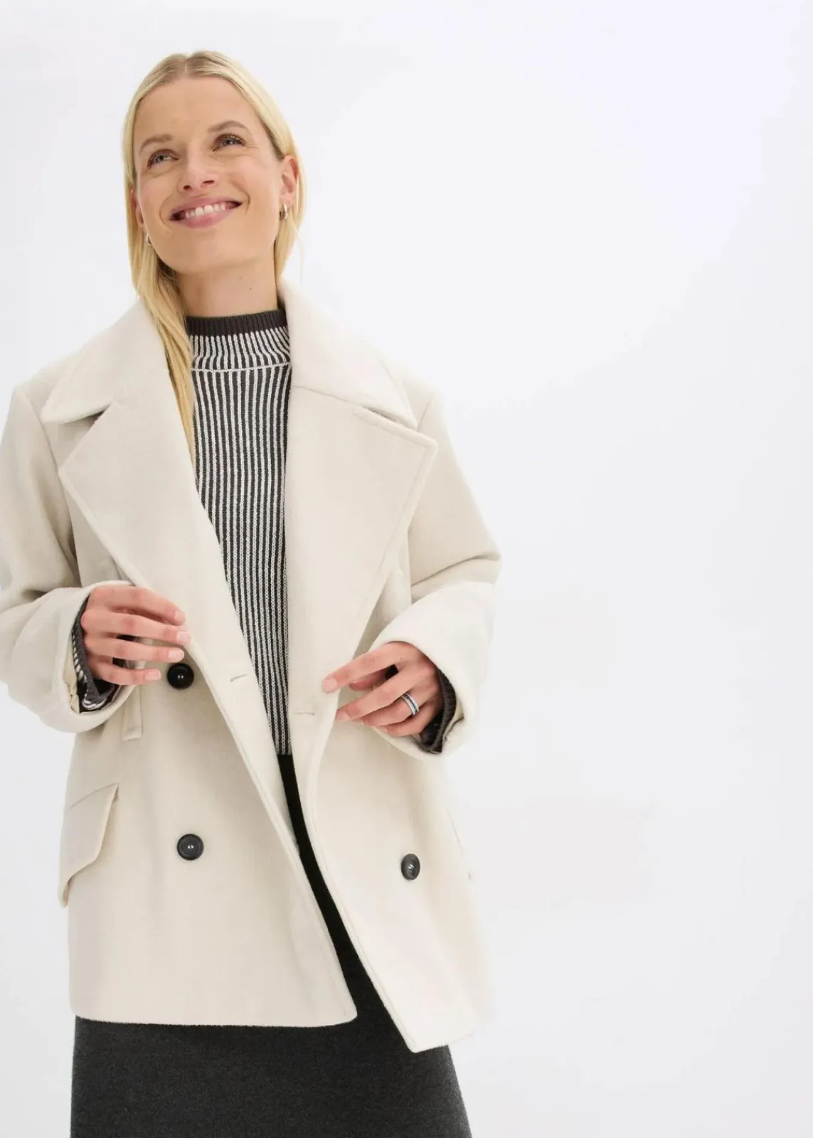 bonprix Bekleidung·Hosen|Jacken & Mäntel|Cabanjacke in Wolloptik kieselbeige meliert