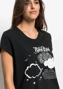 bonprix Nachhaltigere Materialien|Nachtwäsche|Capri Pyjama aus reiner Bio-Baumwolle schwarz/weiß