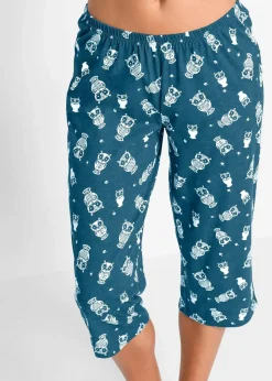bonprix Nachtwäsche|Wäsche·Nachtwäsche|Capri Pyjama mit kurzen Ärmeln blaupetrol/weiß