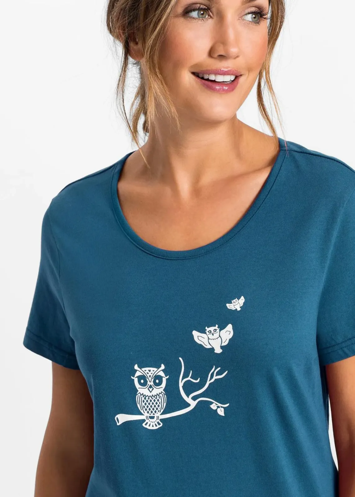 bonprix Nachtwäsche|Wäsche·Nachtwäsche|Capri Pyjama mit kurzen Ärmeln blaupetrol/weiß