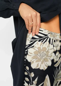 bonprix Hosen|Capri-Hose schwarz/beige floral