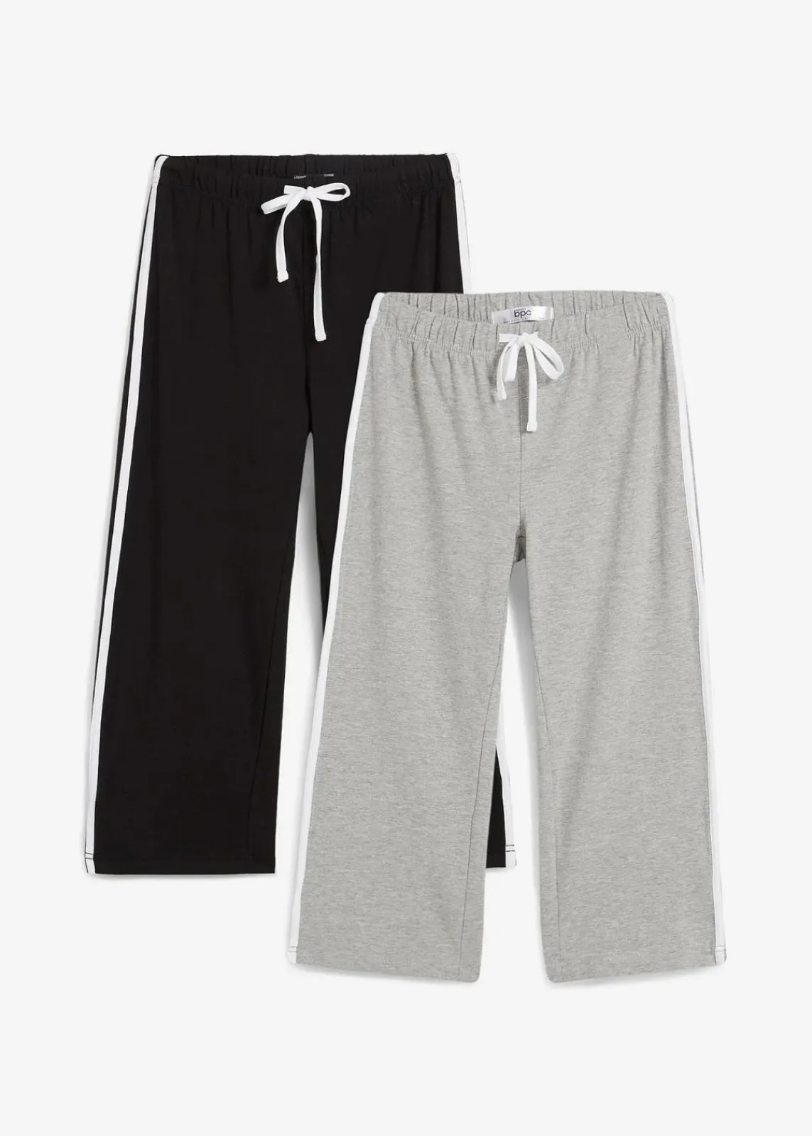 bonprix Basics|Sportbekleidung|Capri-Hose aus Baumwolle mit Stretch (2er Pack) schwarz + hellgrau meliert