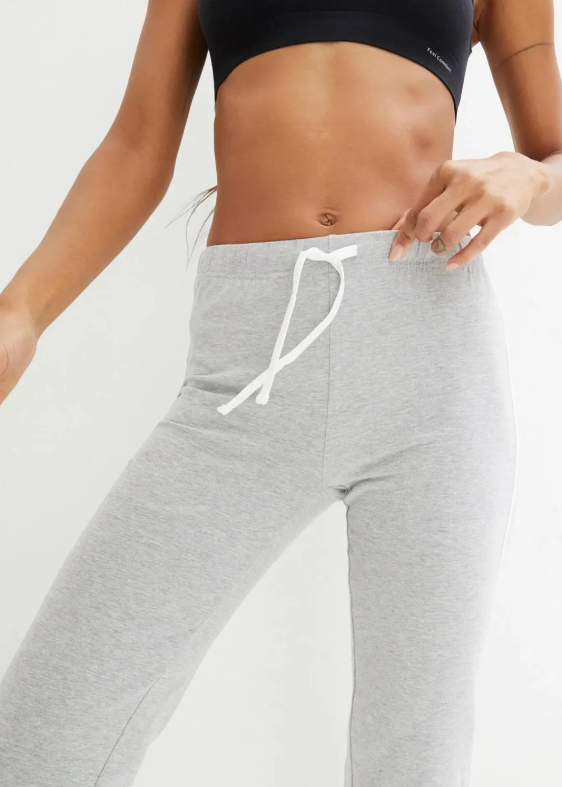 bonprix Basics|Sportbekleidung|Capri-Hose aus Baumwolle mit Stretch (2er Pack) schwarz + hellgrau meliert