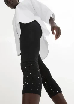bonprix Hosen|Capri-Leggings aus Baumwoll-mix schwarz/silber