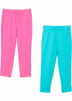 bonprix Mädchen 9-16 Jahre·Mehrfachpacks|Mädchen 9-16 Jahre·Hosen & Leggings|Capri-Leggings mit elastischem Bio-Baumwoll-Mix (2er Pack) aqua+hellfuchsia