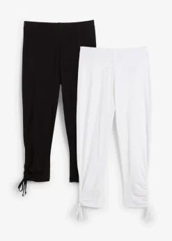 bonprix Hosen|Bekleidung·Kleider|Capri-Leggings mit Raffung (2er Pack) weiß+schwarz