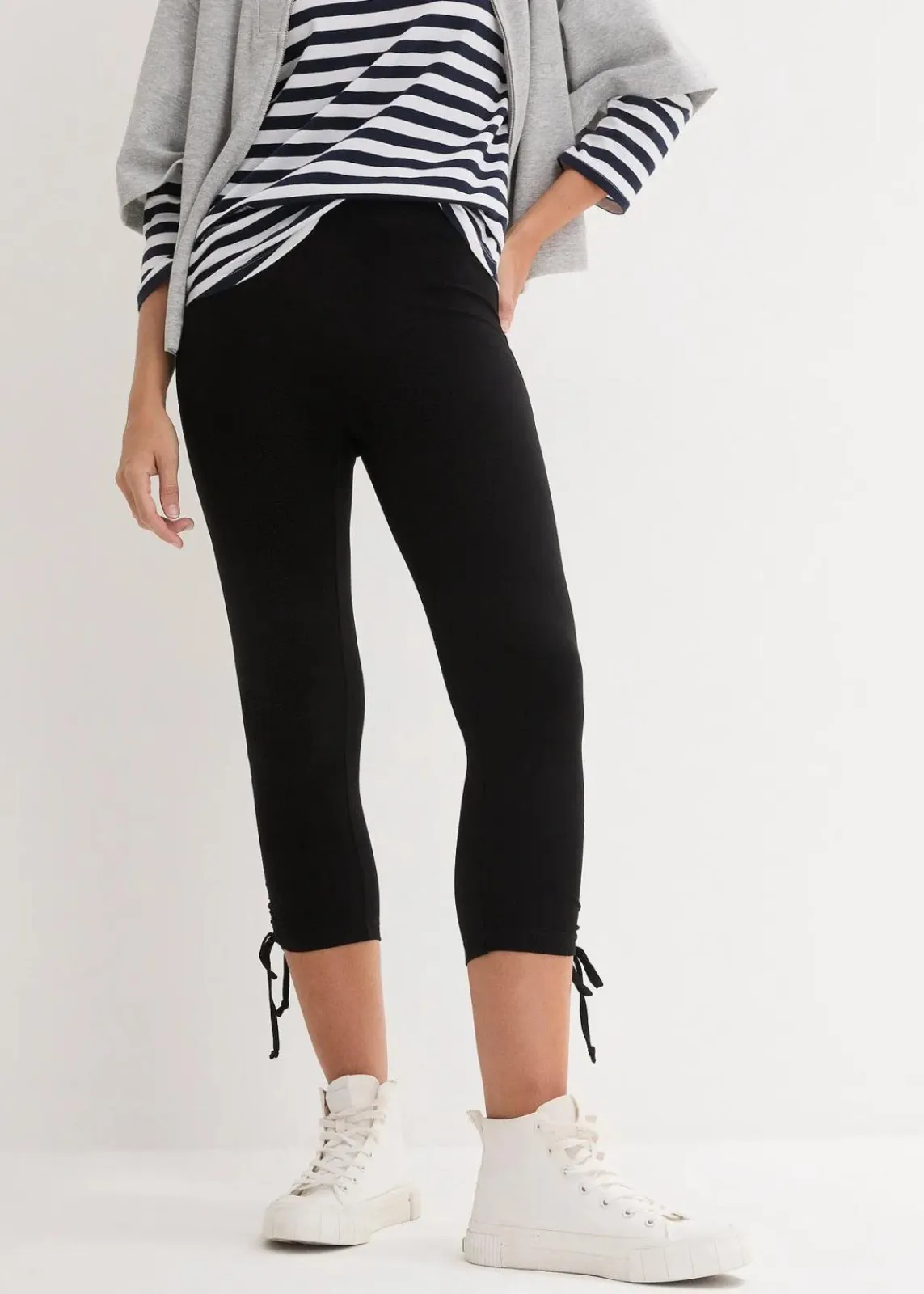 bonprix Hosen|Bekleidung·Kleider|Capri-Leggings mit Raffung (2er Pack) weiß+schwarz