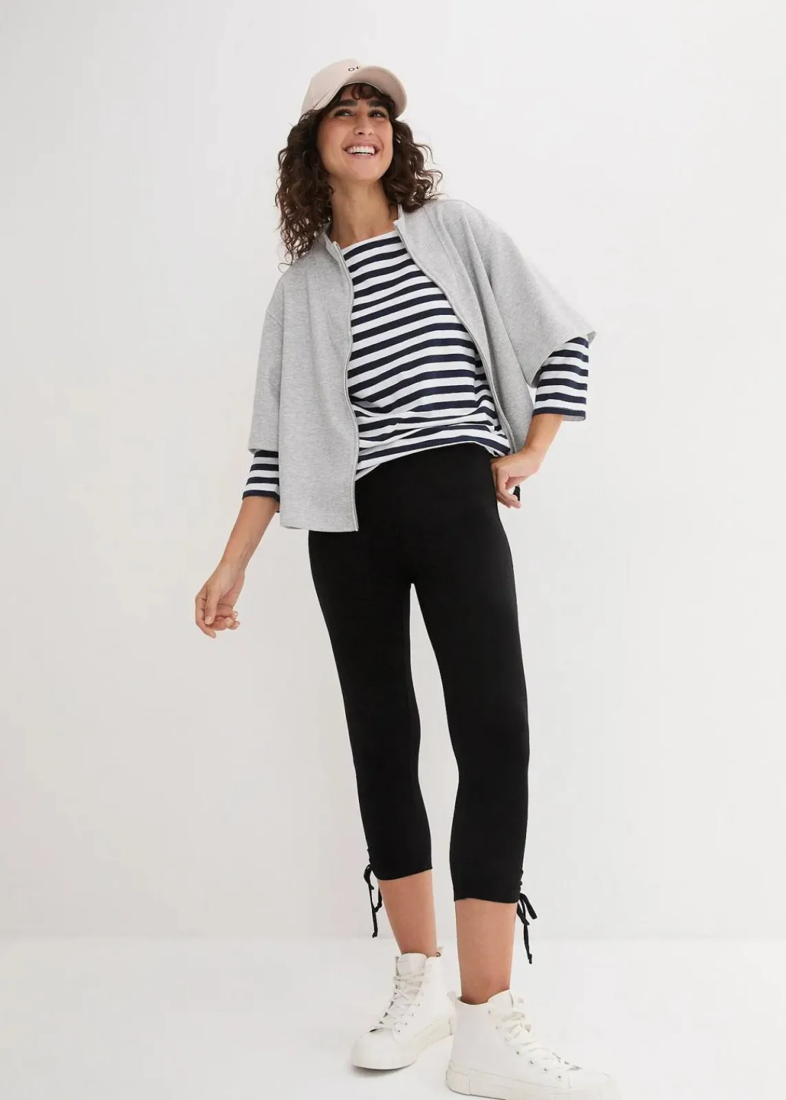 bonprix Hosen|Bekleidung·Kleider|Capri-Leggings mit Raffung (2er Pack) weiß+schwarz