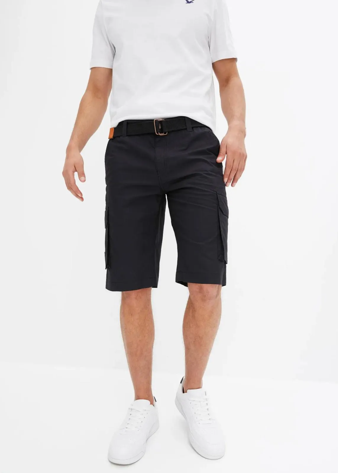 bonprix Hosen|Shorts|Cargo-Bermuda mit Komfortbund und Gürtel, Regular Fit schwarz