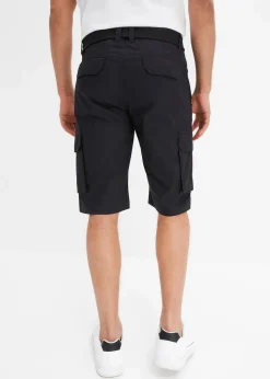 bonprix Hosen|Shorts|Cargo-Bermuda mit Komfortbund und Gürtel, Regular Fit schwarz