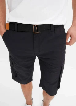 bonprix Hosen|Shorts|Cargo-Bermuda mit Komfortbund und Gürtel, Regular Fit schwarz