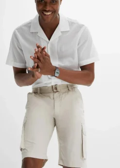 bonprix Große Größen|Shorts|Cargo-Bermuda mit Komfortbund und Gürtel, Regular Fit kitt