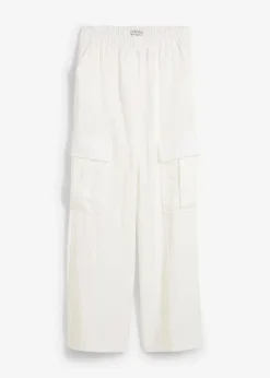 bonprix Hosen|Cargohose aus fließendem Lyocell-Mix wollweiß