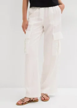 bonprix Hosen|Cargohose aus fließendem Lyocell-Mix wollweiß