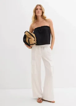 bonprix Hosen|Cargohose aus fließendem Lyocell-Mix wollweiß