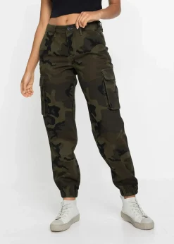 bonprix Bekleidung·Kleider|Hosen|Cargohose aus reiner Baumwolle dunkeloliv bedruckt