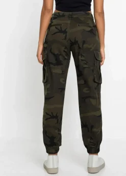 bonprix Bekleidung·Kleider|Hosen|Cargohose aus reiner Baumwolle dunkeloliv bedruckt