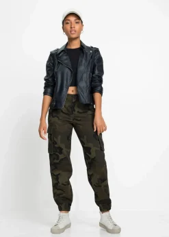 bonprix Bekleidung·Kleider|Hosen|Cargohose aus reiner Baumwolle dunkeloliv bedruckt