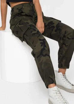 bonprix Bekleidung·Kleider|Hosen|Cargohose aus reiner Baumwolle dunkeloliv bedruckt