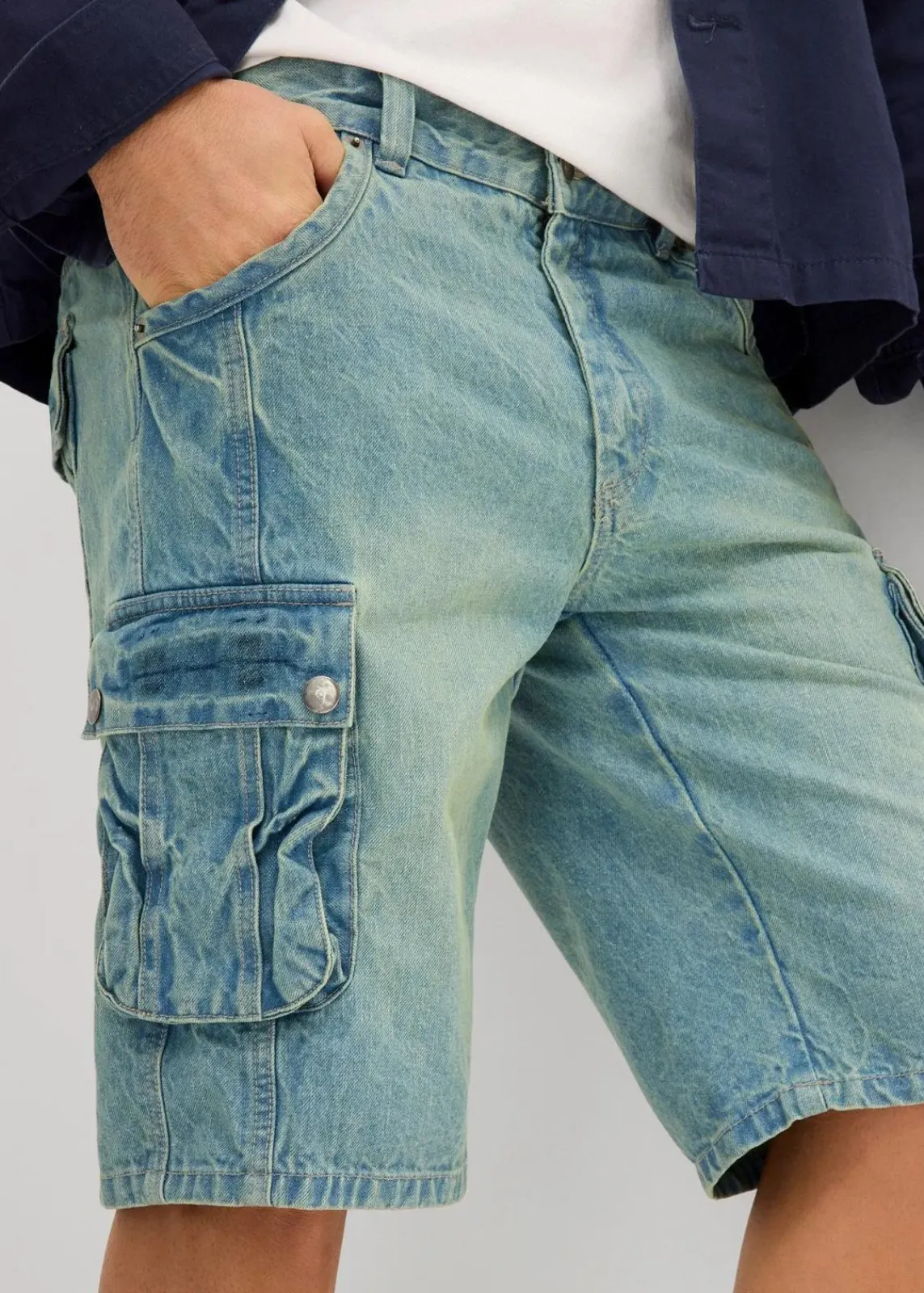 bonprix Jeans|Shorts|Cargo-Jeans-Bermuda Regular Fit blau-grün denim