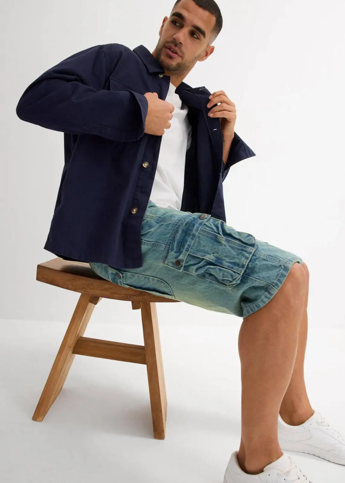 bonprix Jeans|Shorts|Cargo-Jeans-Bermuda Regular Fit blau-grün denim