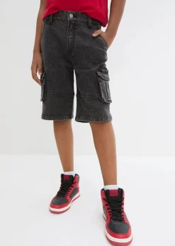 bonprix Jungen 9-16 Jahre·Shorts|Jungen 9-16 Jahre·Jeans|Cargo-Jeans-Bermudav mit verstellbarem Bund, Loose Fit schwarz denim