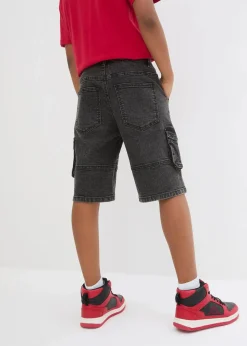 bonprix Jungen 9-16 Jahre·Shorts|Jungen 9-16 Jahre·Jeans|Cargo-Jeans-Bermudav mit verstellbarem Bund, Loose Fit schwarz denim