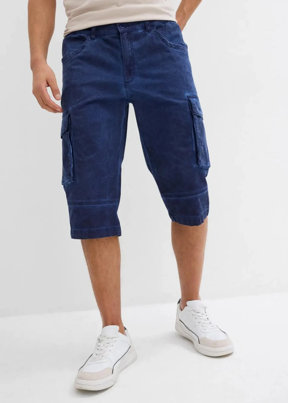 bonprix Hosen|Shorts|Cargo-Long-Stretch-Bermuda mit Komfortschnitt, Regular Fit mitternachtsblau