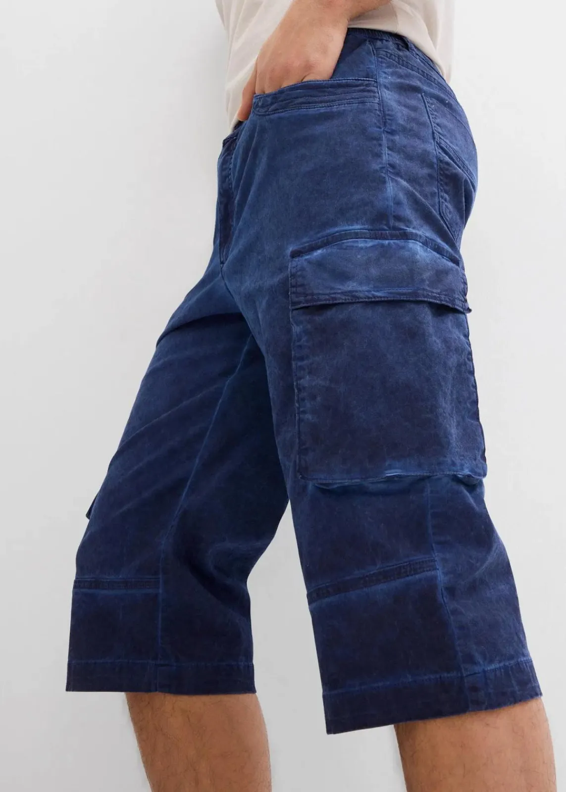 bonprix Hosen|Shorts|Cargo-Long-Stretch-Bermuda mit Komfortschnitt, Regular Fit mitternachtsblau