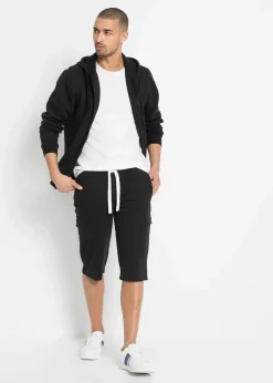 bonprix Hosen|Sportbekleidung|Cargo-Sweatbermuda aus reiner Bio-Baumwolle schwarz