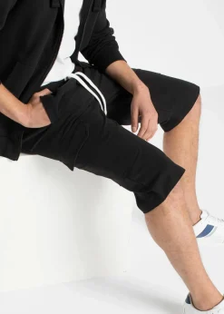 bonprix Hosen|Sportbekleidung|Cargo-Sweatbermuda aus reiner Bio-Baumwolle schwarz