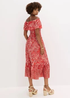 bonprix Bekleidung·Pullover & Strickjacken|Kleider|Carmen-Kleid rot/weiß bedruckt