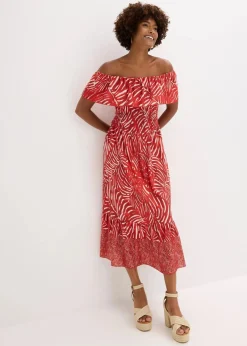 bonprix Bekleidung·Pullover & Strickjacken|Kleider|Carmen-Kleid rot/weiß bedruckt