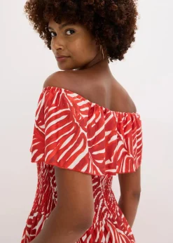 bonprix Bekleidung·Pullover & Strickjacken|Kleider|Carmen-Kleid rot/weiß bedruckt