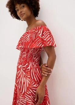 bonprix Bekleidung·Pullover & Strickjacken|Kleider|Carmen-Kleid rot/weiß bedruckt